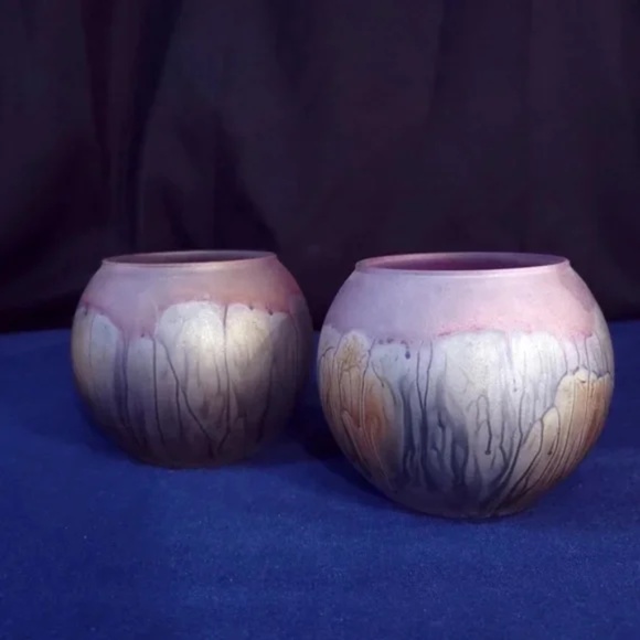 Hand Painted Rueven Glass Candleholders By Nouveau Art - Picture 5 of 6